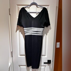 Isabel de Pedro Black Midi Dress with White Waistband Detailing